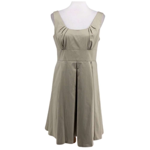 Calvin Klein Khaki Sleeveless Pleated Fit & Flare Cocktail Dress Neutral A-Line - Picture 10 of 10